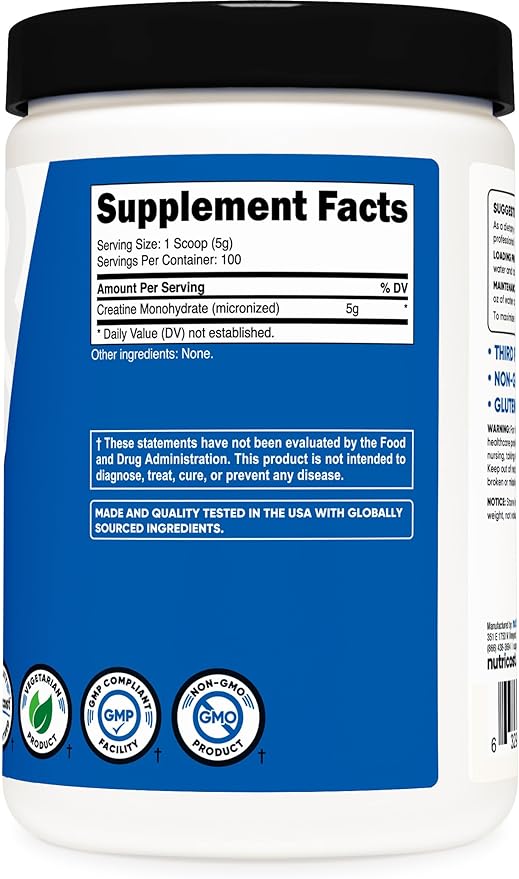 Nutricost Creatine Monohydrate Micronized Powder 500G, 5000mg Per Serv (5g) - 100 Servings, 17.9 Oz