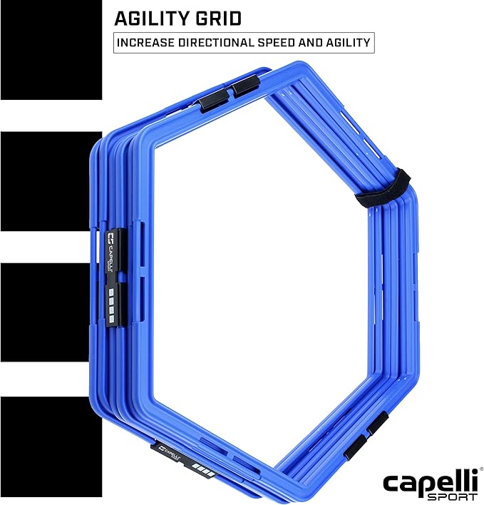Capelli Sport Hexagonal Speed Rings, Interlocking Hex Agility Ladder Rings with Carry Bag, Blue, Set of 6