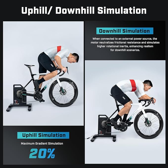 CYCPLUS T2H Smart Bike Trainer - 2200W Brushless Motor, 20% Gradient Simulator, BLE/ANT+ Dual Mode, Virtual Shifting Ready, Triple Silent Design with Dual Cooling Fans
