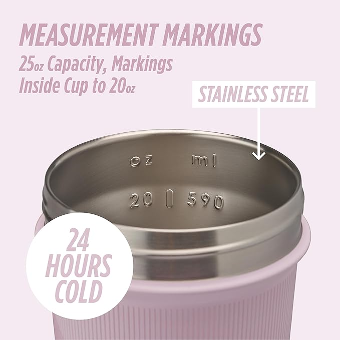 BlenderBottle Strada Shaker Cup Insulated Stainless Steel Water Bottle with Wire Whisk, 25-Ounce, Pink Stripes