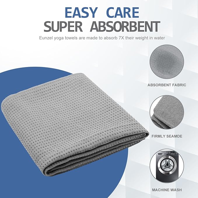 Eunzel 2 Pack Yoga Towel,Hot Yoga Mat Towel with Grip Dots Sweat Absorbent Non-Slip for Hot Yoga, Pilates and Workout 24" x72,Dark Grey (2 Pack)