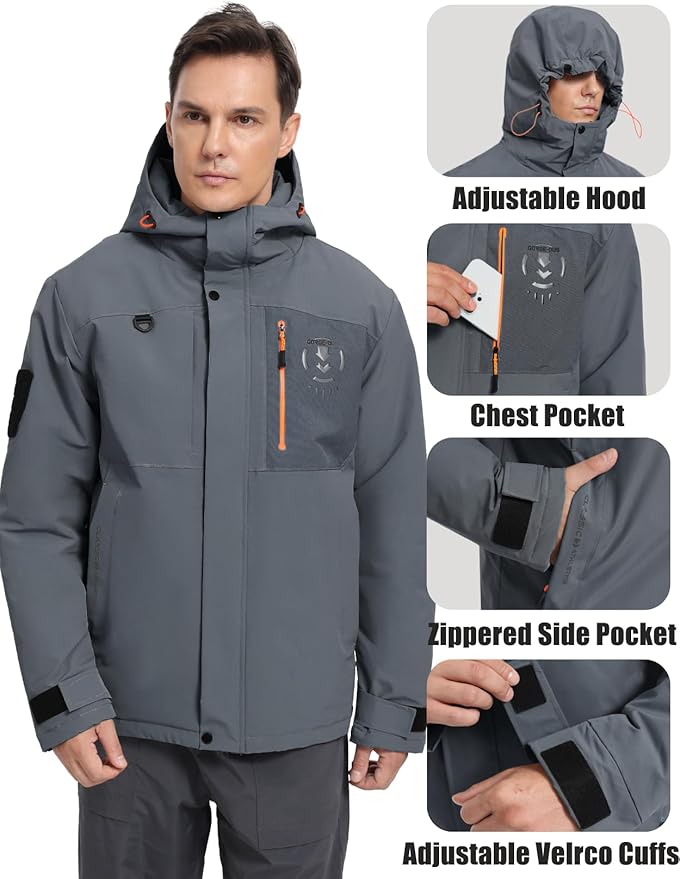 Men's Winter Jacket Waterproof Ski Snow Coat Windproof Snowboard Hooded Raincoats with Warm Graphene lining