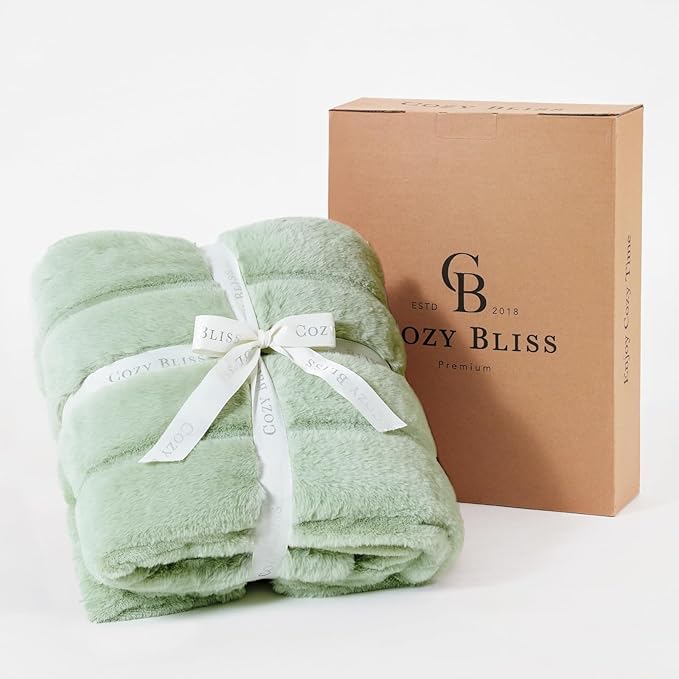 Cozy Bliss Faux Fur Throw Blanket for Couch, Cozy Soft Plush Thick Winter Blanket for Sofa Bedroom Living Room, 60 * 80 Inches Green