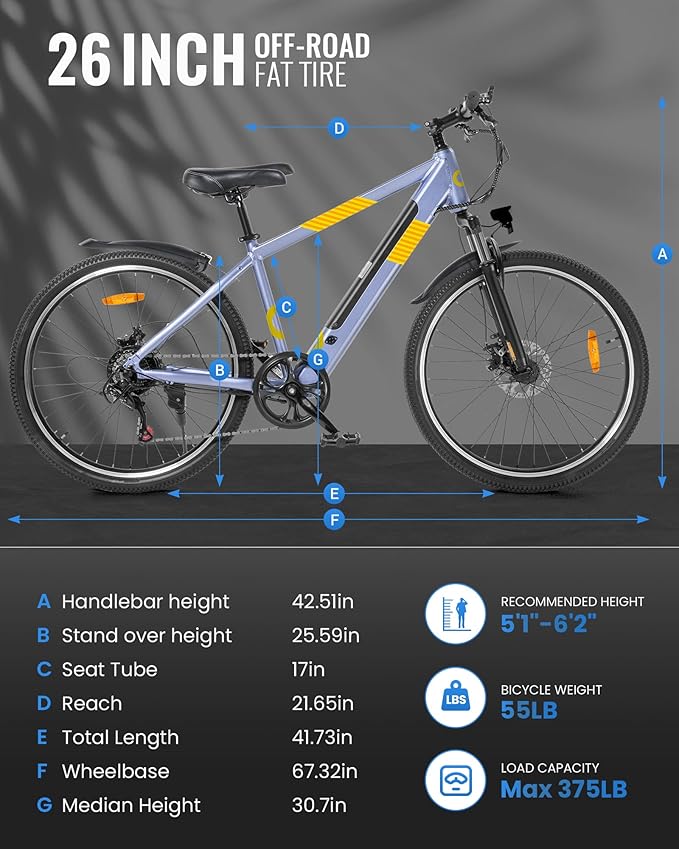 Electric Bike for Adults,26" E-Bike with 700W Peak Motor 21-Speed,Up to 50 Miles Removable Battery,Front Fork Suspension Dual Disc Brakes,Ebikes for Adults Commute Mountain All Terrain