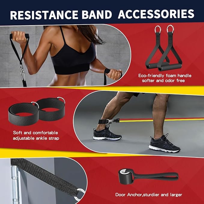 WHATAFIT Resistance Bands, Exercise Bands,Resistance Bands for Working Out, Work Out Bands with Handles for Men and Women Fitness, Strength Training Home Gym Equipment