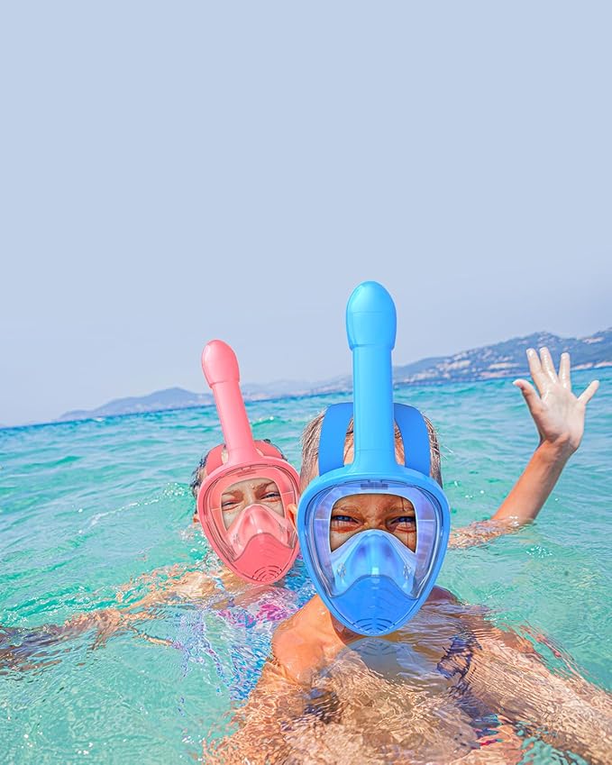 QingSong Kids Snorkel Mask Full Face, Snorkeling Set with Camera Mount, Foldable 180 Degree Panoramic View Snorkeling Gear Anti-Fog Anti-Leak