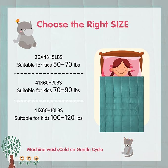 yescool Weighted Blanket (10 lbs, 41" x 60", Teal) Cooling Heavy Blanket for Sleeping Perfect for 90-110 lbs, Breathable Blanket with Premium Glass Bead, Machine Washable