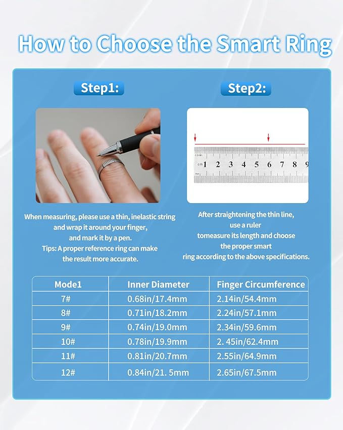 Smart Rings for Women Men, Smart Ring Tracker with Blood Oxygen/Blood Pressure/Heart Rate/Sleep Monitor/Step Counter/Gesture Control/IP68 Waterproof Fitness Tracker, Stainless Steel