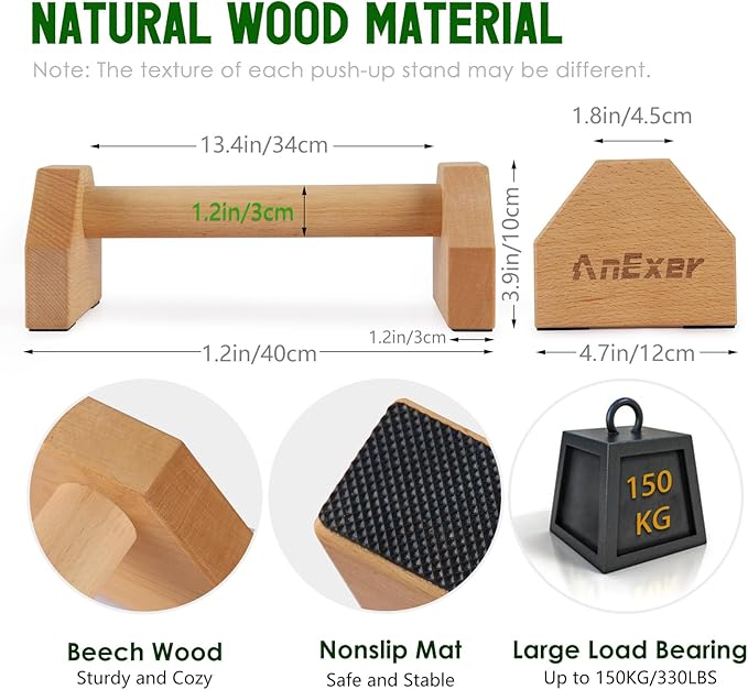 Push Up Stands, Handstand Parallettes Bars, Solid Wood Push Up Bars with Non-Slip Mat Push up Handles for Floor Exercise Home Workout Equipment for Men & Women Strength Training