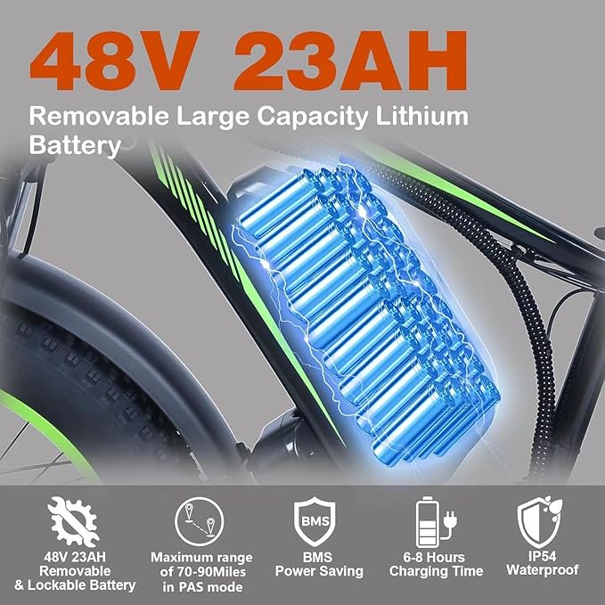Electric Bike for Adults,39MPH/36MPH-100 Miles/90 Miles(3000W/2000W) Electric Bicycle with 52V/48V/23Ah Battery, 26''Fat Tire Fast E-Bike