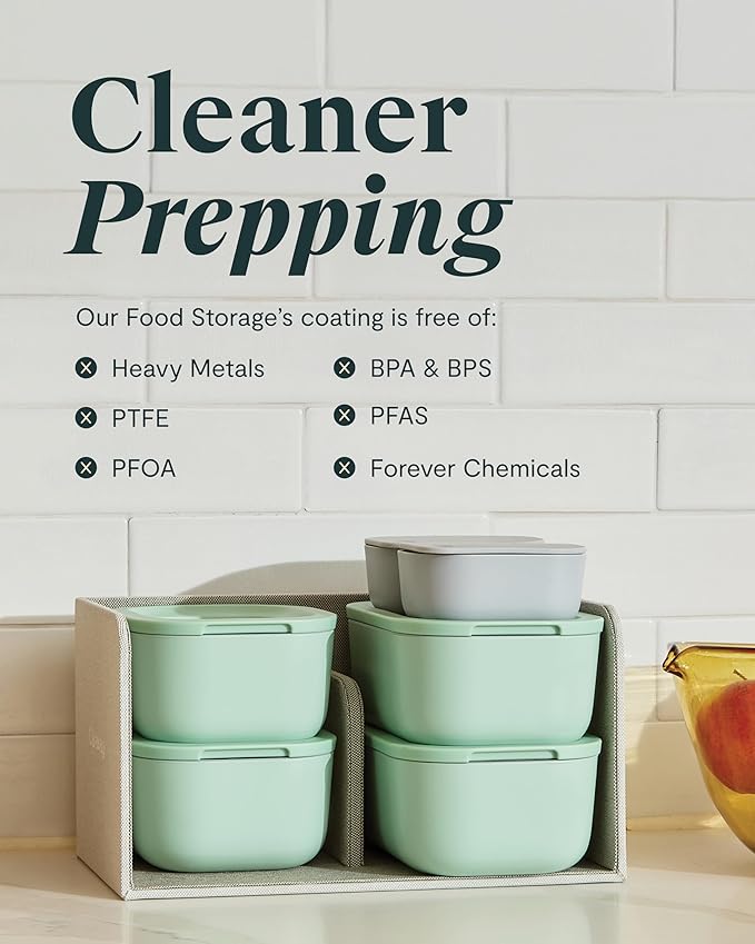 Caraway 2pc Glass Food Storage Set - 1.75 Cup Food Containers (2) - Non-Toxic Ceramic-Coated Glass - Air Release Technology - Compact & Stackable Design - Gray
