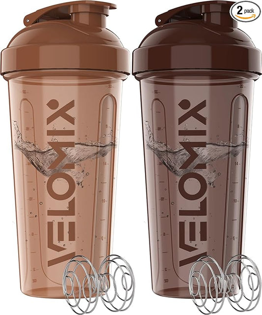 '-2 Pack- 28 oz Protein Shaker Bottles for Protein Mixes - 2x Wire Whisk | Leak Proof Shaker Cups for Protein Shakes | Protein Shaker Bottle Pack | Shakers for Protein Shakes-Brown Colors