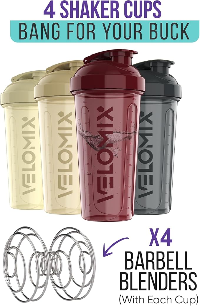 '-4 PACK- 28 oz Protein Shaker Bottle for Protein Mixes - 4x Wire Whisk | Leak Proof Shaker Cups for Protein Shakes | Protein Shaker Bottle Pack | Protein Shake Cup (Burgundy Pack)