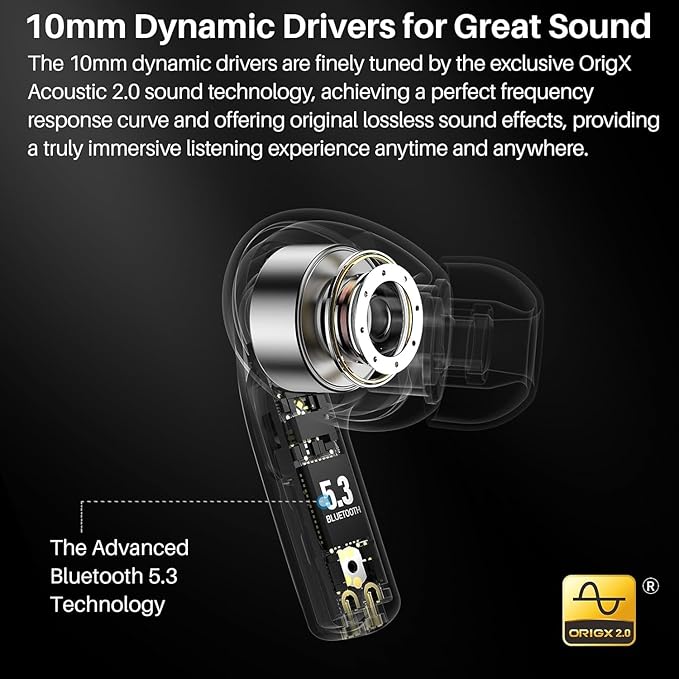 TOZO T20 Wireless Earbuds Bluetooth Headphones 48.5 Hrs Playtime with LED Digital Display, IPX8 Waterproof, Dual Mic Call Noise Cancelling 10mm Broad Range Speakers with Wireless Charging Case