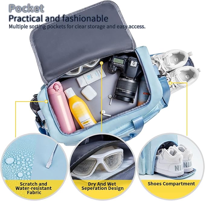 FIORETTO Women's Gym Duffle Bag with Shoes Compartment, 37L Capacity, Ideal for Travel, Gym, Sports, Duffel, Weekender