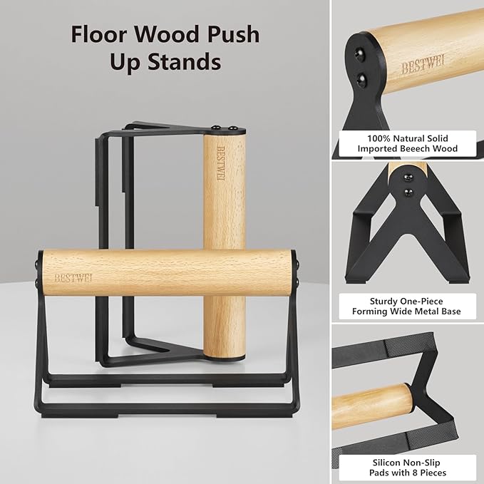 Wood Calisthenics Parallettes Bars Push Up Bar for Men 1 Pair, Sturdy Floor Push-up Handstand Equipment for Home Workouts, Fitness