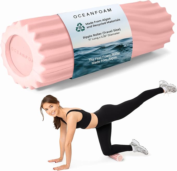 Oceanfoam Tidal Roller - Blush - Muscle Massage Foam Roller for Back Pain & Stretching - Firm and Ergonomic Wide Wave Textured - Yoga, Athletics, & Wellness - Full Size, 20" x 5"