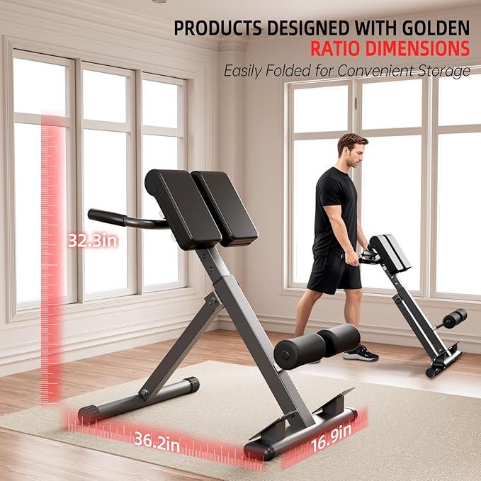 Roman Chair Hyperextension Bench – Adjustable Back Extension Machine for Glutes, Hamstrings & Lower Back – Foldable Multi-Purpose Workout Equipment for Home Gym
