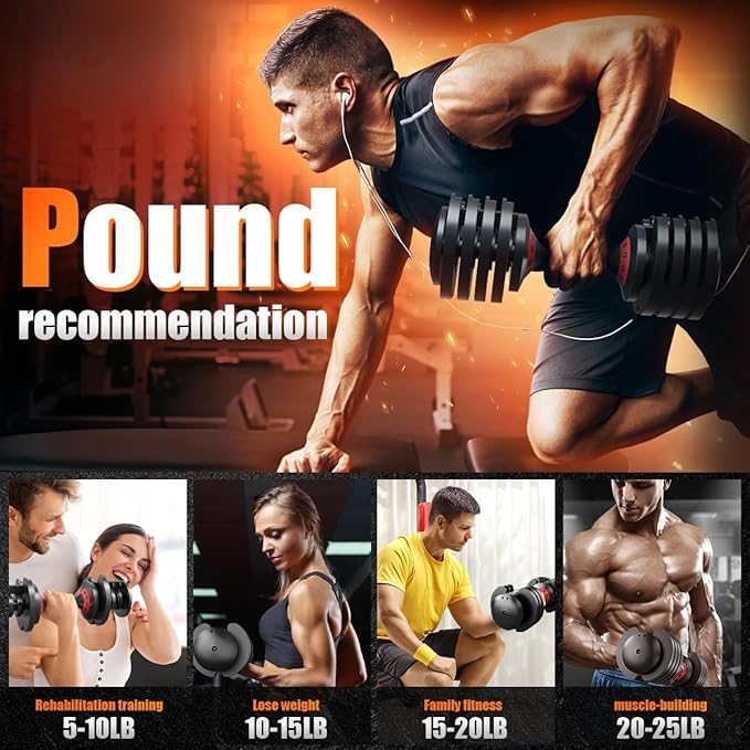 VEICK 25/55 lbs Adjustable Dumbbell with Anti-Slip Turning Handle, Fast Adjust Weight for Men Women, Exercise Equipment with Tray for Home Gym Full Body Workout Fitness