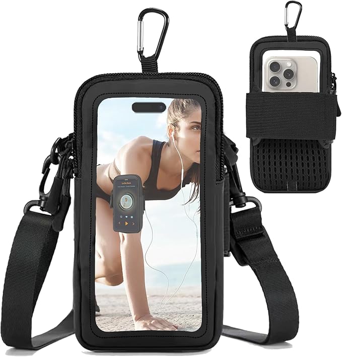 Phone Holder for Running, Walking, and Workout - Adjustable Arm Band Armband for iPhone and Cell Phones - Clear Crossbody Phone Pouch Purse with Strap for Women Men