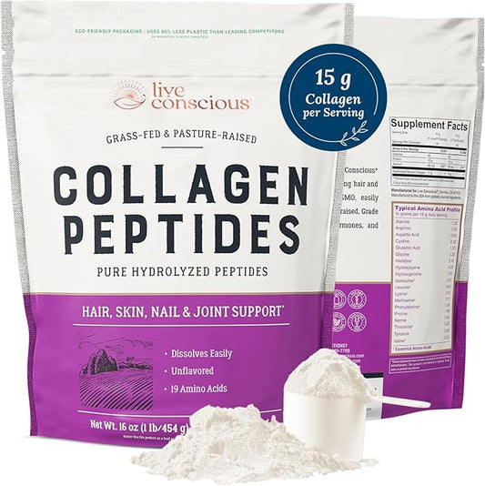 Collagen Peptides Powder - Naturally-Sourced Hydrolyzed Collagen Powder - Hair, Skin, Nail, and Joint Support - Type I & III Grass-Fed Collagen Supplements for Women and Men - 41 Servings - 16oz