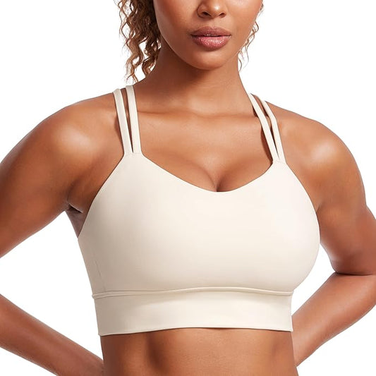 CRZ YOGA Softness Mold Womens Butterluxe Strappy Longline Sports Bra - Double Spaghetti Strap Workout Yoga Crop Top Athletic