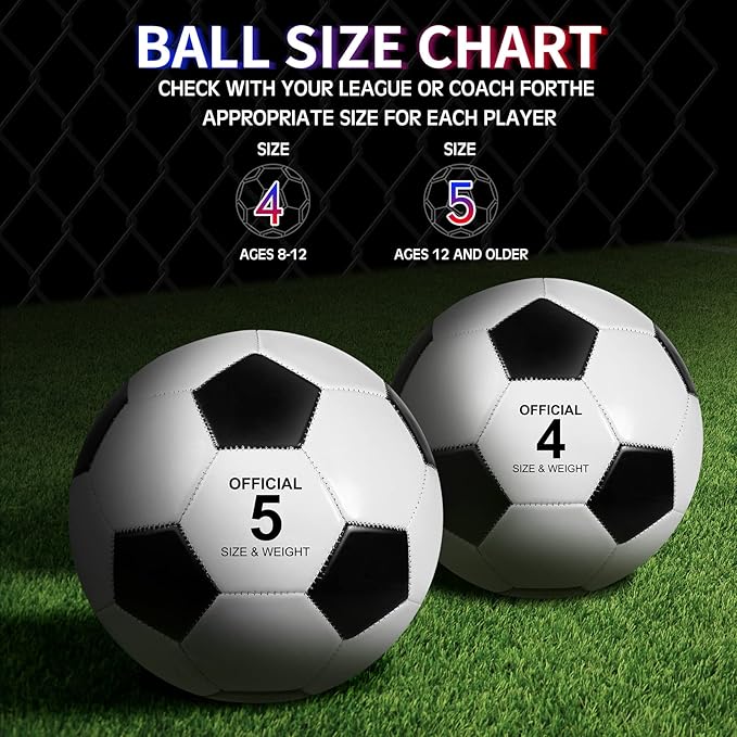 HyDren 4 Pack Soccer Ball with Pump Official Size 4/5 Deflated Soccer Balls Bulk for Outdoor Indoor Practice Training Sport Gift for Kids Boys Teen Youth Adult