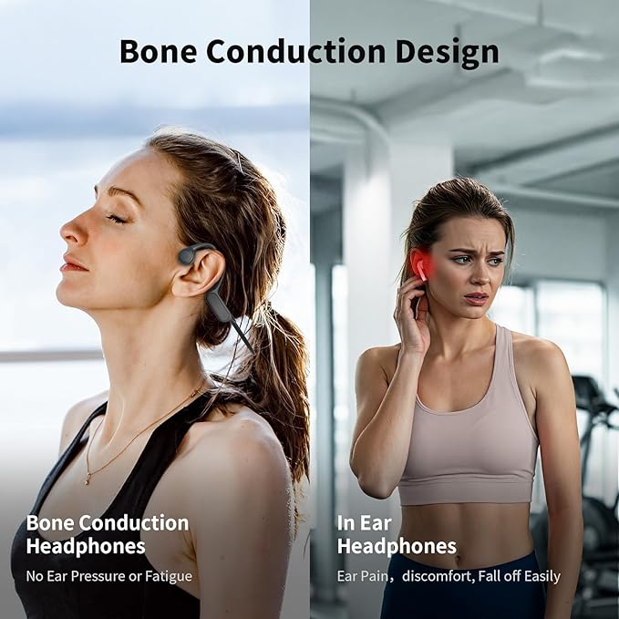 Bone Conduction Headphones, Open Ear IPX8 Waterproof Headsets Bluetooth 6.0 with Mic, Wireless Earbuds 10H Playtime Swimming Headphones for Sports, Running, Cycling