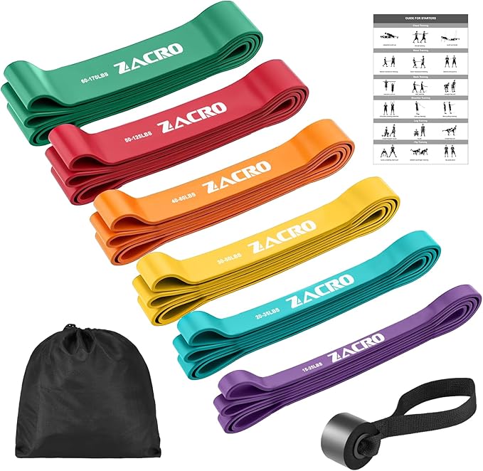 Zacro Resistance Bands, 6 Resistance Levels Pull Up Assistance Bands, Exercise Bands for Men&Women, Heavy Duty Resistance Band Set with Door Anchor, for Working Out, Muscle Training, Physical Therapy