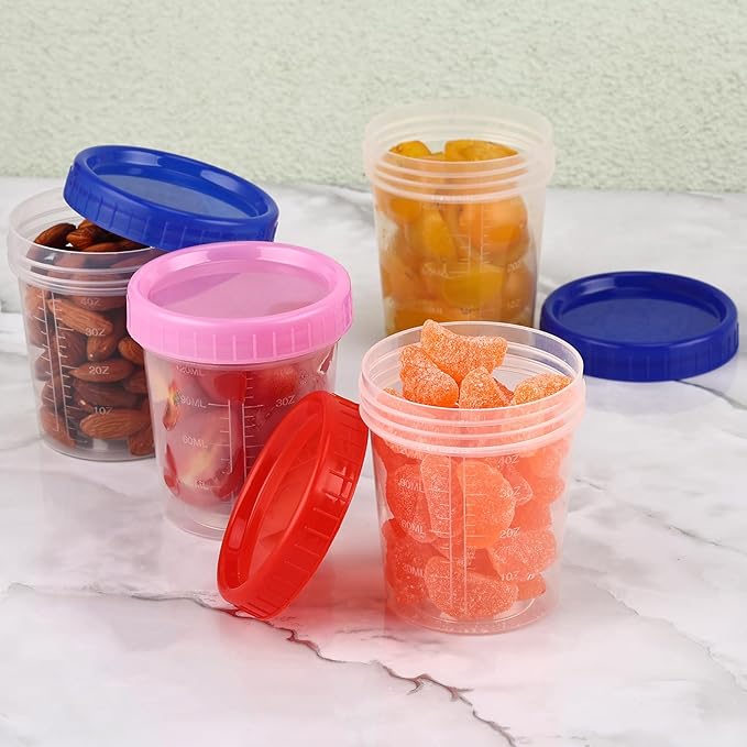 XSEINO 24 Pack 4oz Salad Dressing Container to Go,Small Transparent Containers with Leakproof & Screw Lids, Microwave & Dishwasher Safe, Reusable and Stackable