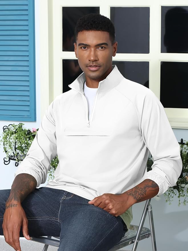 Aulemen Men's Casual Quarter Zip Pullover-Athletic Windbreaker Lightweight Jackets Hiking Golf for Men Mock Neck with Pockets