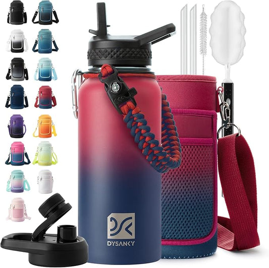 Insulated Water Bottle | Thickened Stainless Steel Vacuum Metal | Portable Sports Water Jug for Gym and Hiking with Straw, Carrier Bag, Handle Strap | BPA-Free 32 oz