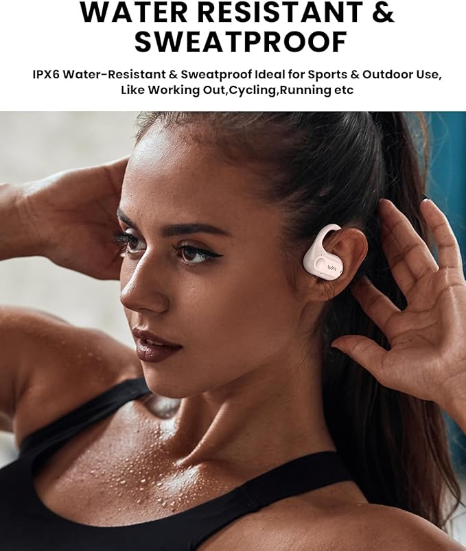 Open Ear Headphones,Wireless Bluetooth 5.3 Air Conduction Open Earbuds,Comfort & Secure Fit ,Powerful Bass,Clear Calls,30H Playback,Light Weight Sports Headsets with Ear-Hook for Workout,Running,Beige