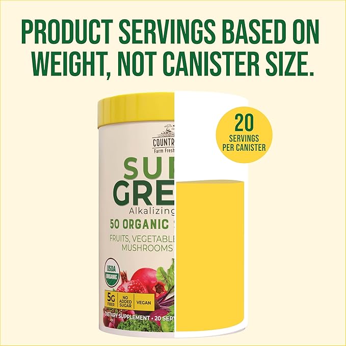 Country Farms Super Greens Apple Banana Powder Smoothie, Organic Super Foods, USDA Organic Drink Mix, Fruits, Vegetables, Mushrooms, Superfood Nutrition, 40 Servings, 2 Pack