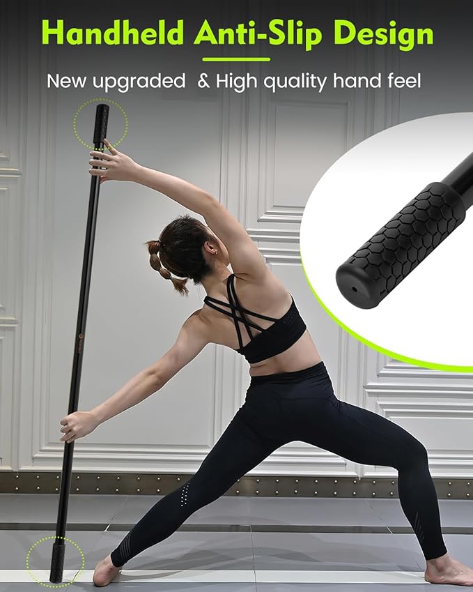 Yoga Stick, 5ft Exercise Stick for Mobility, Stretching Stick with Non-Slip Ends, Exercise Dowel for Pilates, Balance Pole and Stretch Bar for Stretching Equipment