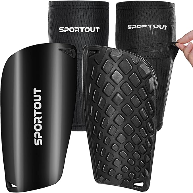 Sportout Soccer Shin Guards - Shin Guards Soccer Kids Youth Adult Protective Shin Pads with Sleeves and Insert Pocket for Boys Girls for Age 4-6, 6-8, 8-10,10-12,12-14,14-Adult