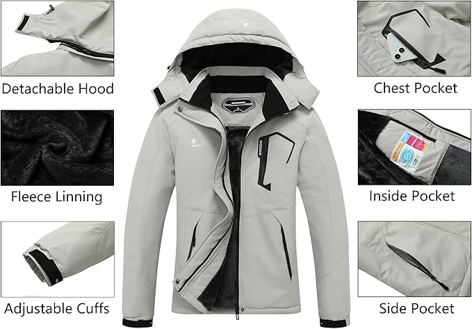 MOERDENG Women's Waterproof Ski Jacket Warm Winter Snow Coat Mountain Windbreaker Hooded Raincoat Jacket