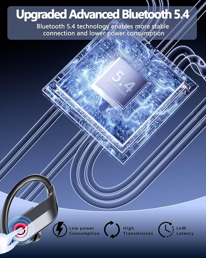 EUQQ Ear Buds Wireless Bluetooth Earbuds, Noise Cancelling Headphones 120H Playtime,IPX7 Waterproof Sports with Earhooks,LED Display Wireless Earphones for Running Gym Workout-Black