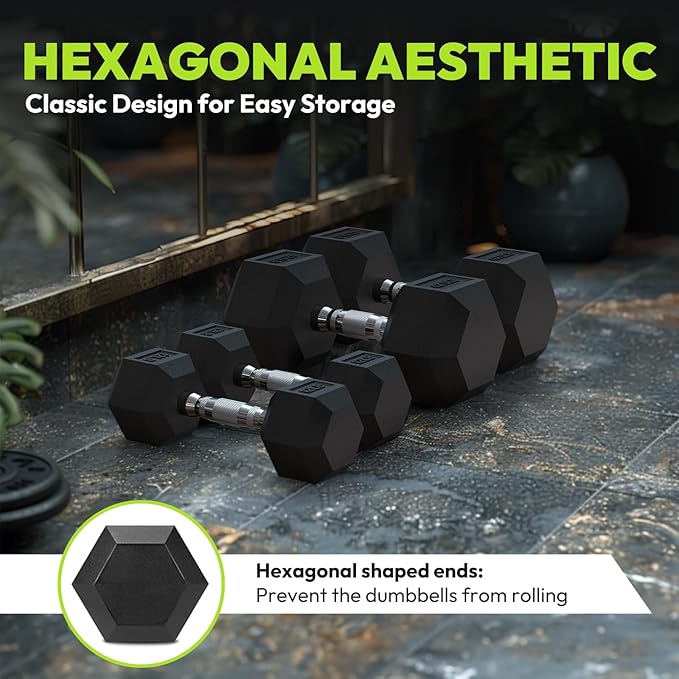 Hex Dumbbell Set, 30-480 lb Set Rubber Encased Exercise & Fitness Dumbbells, Weights Dumbbells Set, Hand Weight for Strength Training