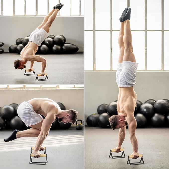 Wood Calisthenics Parallettes Bars Push Up Bar for Men 1 Pair, Sturdy Floor Push-up Handstand Equipment for Home Workouts, Fitness
