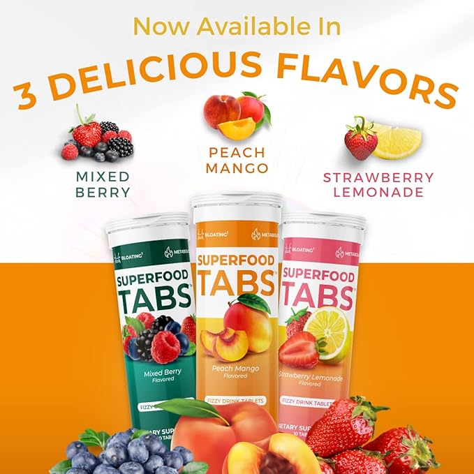 β Anti-Bloat Cleanse Drink with 15 Superfoods | Supports Digestion, Energy & Cravings | Vegan, Non-GMO | 60 Effervescent Tabs β Peach Mango Flavor