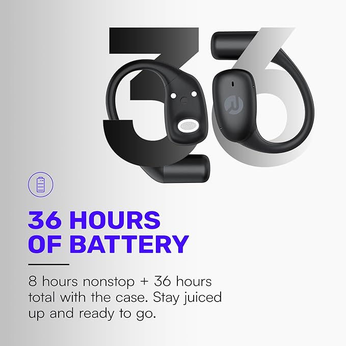 Raycon Essential Open Earbuds – True Wireless Open Ear Bluetooth 6.0 Headphones, Ultra-Lightweight, Comfort Hook Design, IPX4 Water Resistant, 36 Hours of Battery Life (Purple)