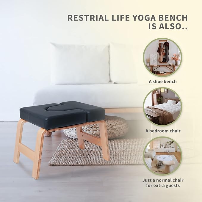 Yoga Headstand Bench- Stand Yoga Chair for Family, Gym - Wood and PU Pads - Relieve Fatigue and Build Up Body (Multi-Color)