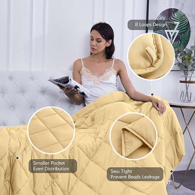 L'AGRATY Weighted Blanket - 60"x80" 15lbs Cooling Breathable Heavy Blanket Microfiber Material with Glass Beads Big Blanket for Adult All-Season Summer Fall Winter Soft Thick Comfort Blanket
