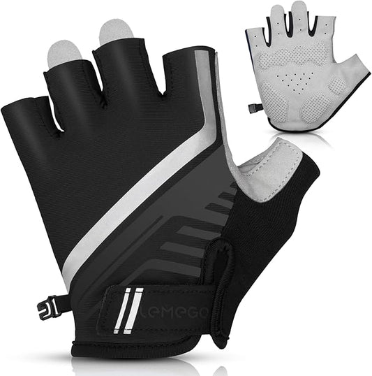 Bike Cycling Gloves - Men & Women, Anti-Slip, Shock-Absorbing Mountain Bike Gloves with Breathable Fabric & Reflective Strips