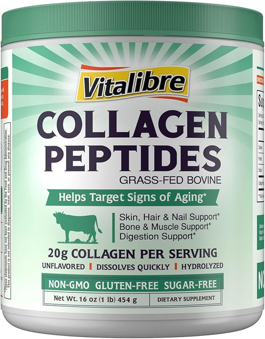 Bovine Collagen Peptides Powder for Women and Men, Grass-Fed Hydrolyzed Collagen Protein Type I & III, Skin, Hair, Nails, Bones, Digestion, Unflavored, Non-GMO, Keto & GF, 22 Servings, 16oz
