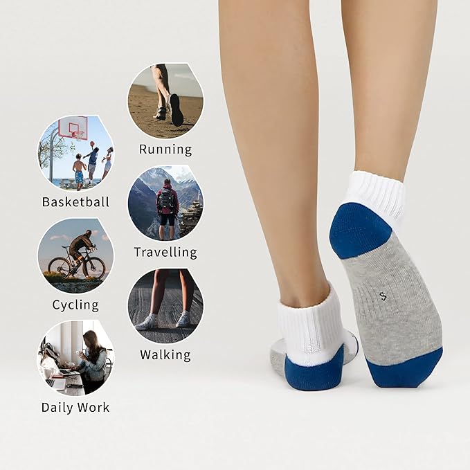 MONFOOT Men's/Women's 6 Pairs Daily Cushion Comfort Fit Performance Quarter Ankle Socks Multipack