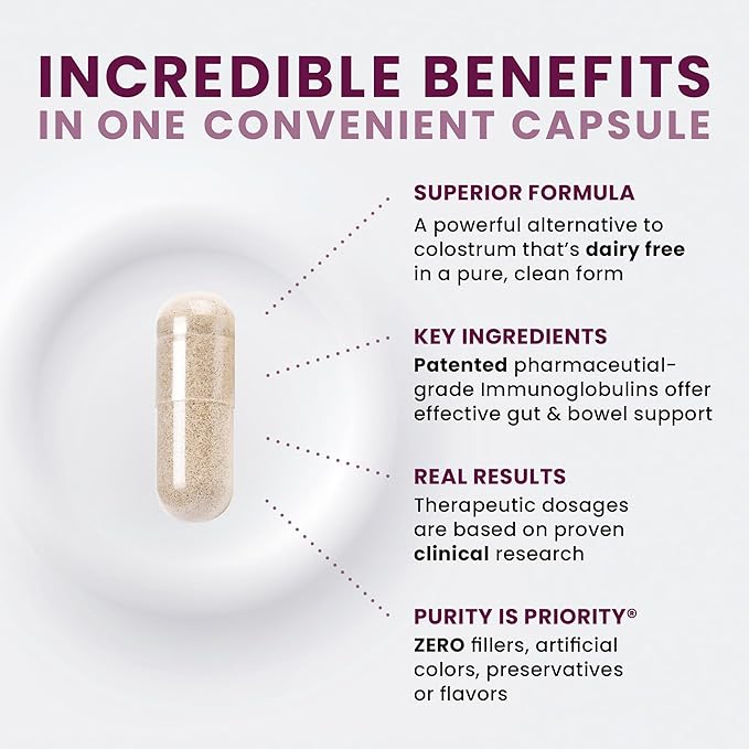 Pure Therapro Rx Elite IgG Immunoglobulin Supplement, 120 Caps - Gut Health & Immune Support, 1100 mg IgG, IGA & IgM, Sunflower Lecithin | Dairy & Gluten Free Colostrum Supplement Alternative