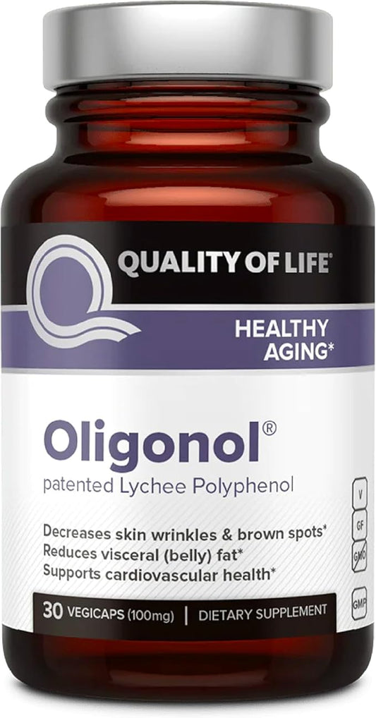 Quality of Life Oligonol Premium Anti Aging Supplement - Promotes Cardiovascular Health, Circulation & Youth, Includes Antioxidants - Lychee Fruit Extract - 30 Vegicaps