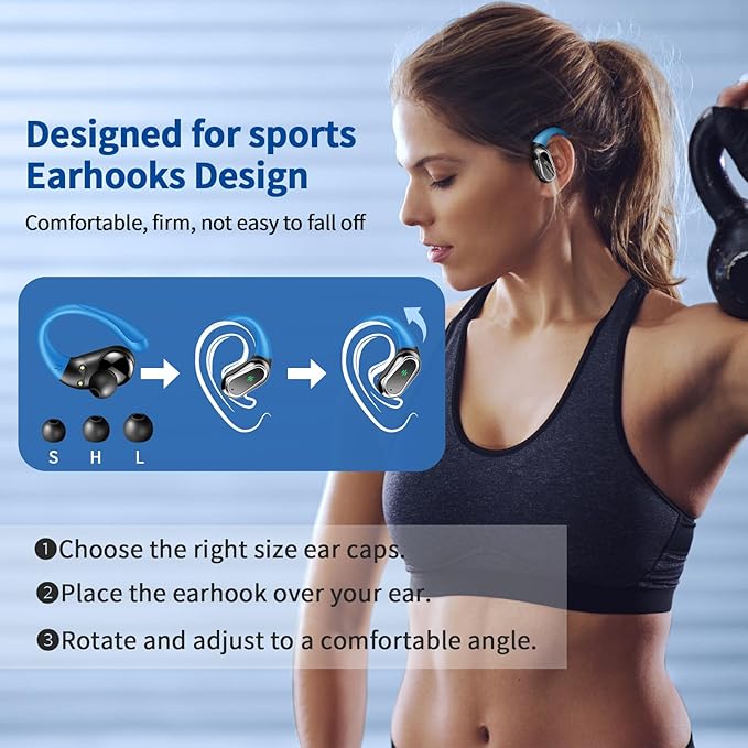 Wireless Earbuds, 2025 Bluetooth 5.4 Headphones Sport, Bluetooth Earbuds with ENC Noise Canceling Mic, 50H Stereo Wireless Headphones IP7 Waterproof with Earhooks, Dual LED Display for Workout/Running